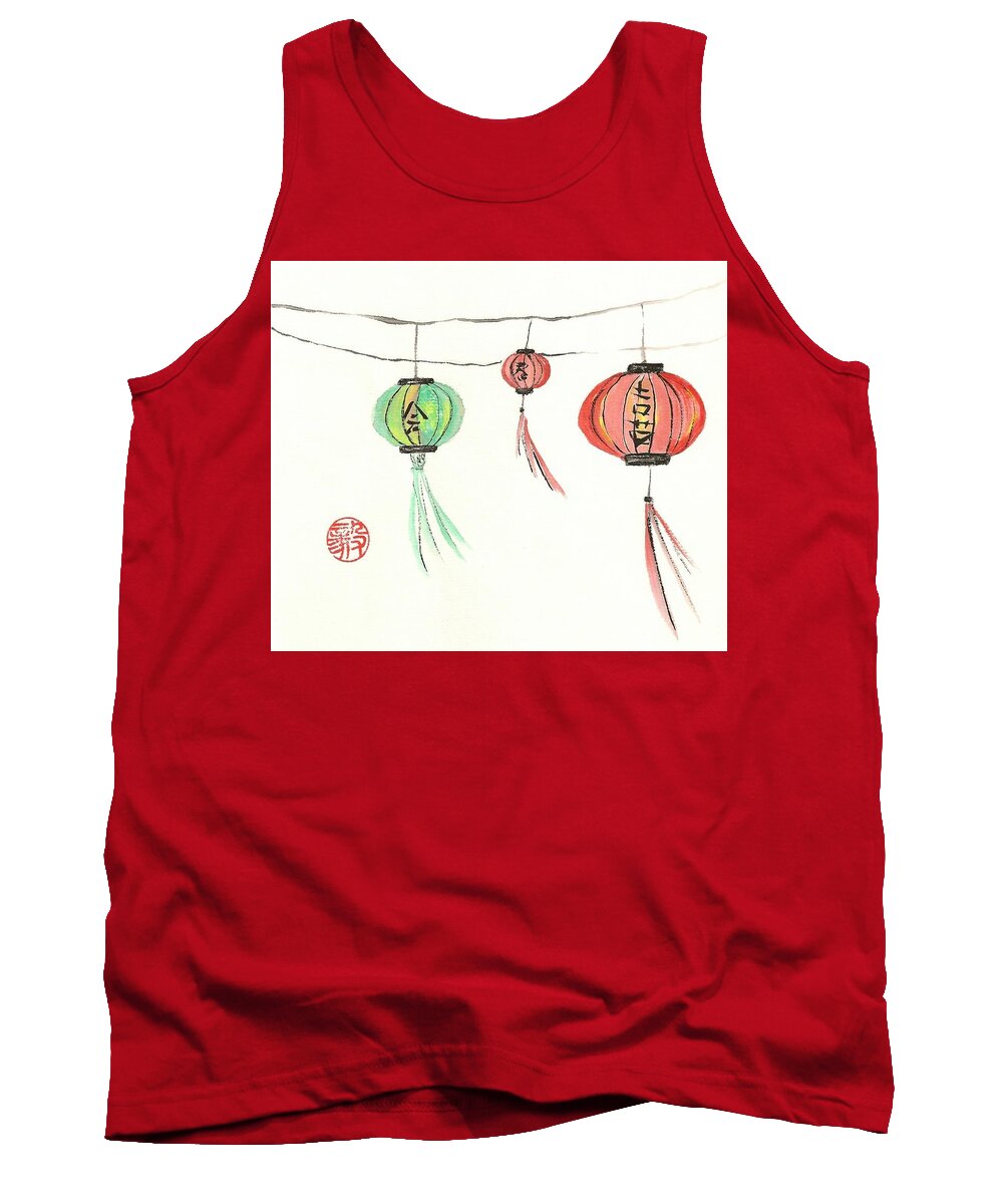 Japanese Tank Top featuring the painting Lanterns by Terri Harris
