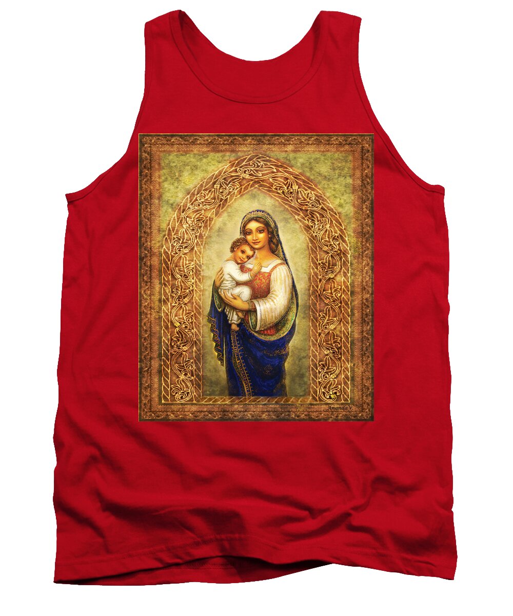 Madonna Tank Top featuring the mixed media Madonna in an Arch by Ananda Vdovic