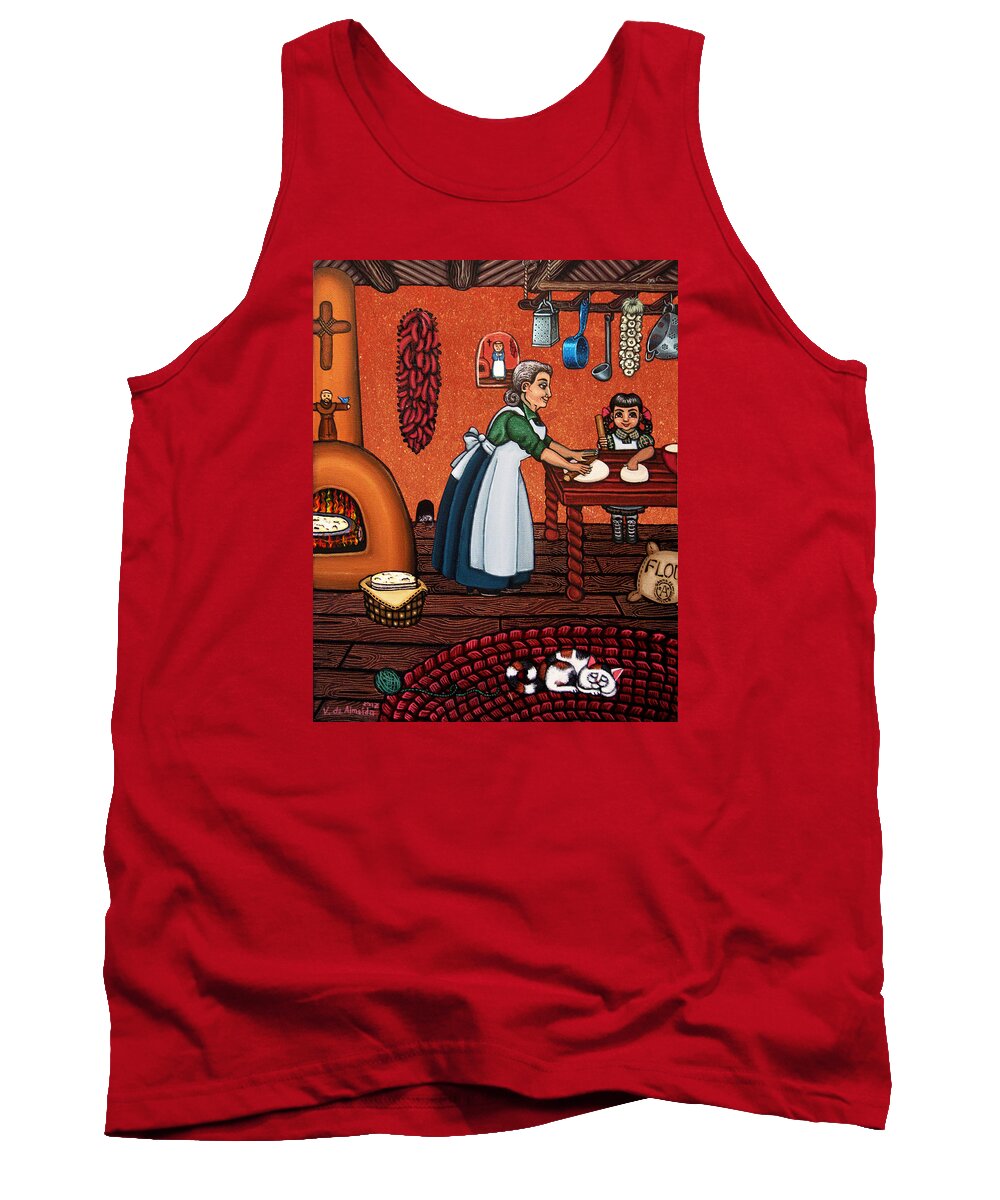 Cook Tank Top featuring the painting Making Tortillas by Victoria De Almeida