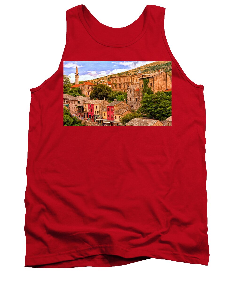Bosnia And Herzegovina Tank Top featuring the painting Mostar by Michael Pickett