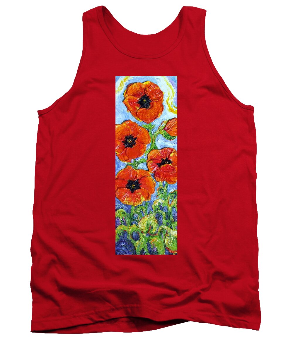 Red Tank Top featuring the painting Paris' Red Poppies #1 by Paris Wyatt Llanso