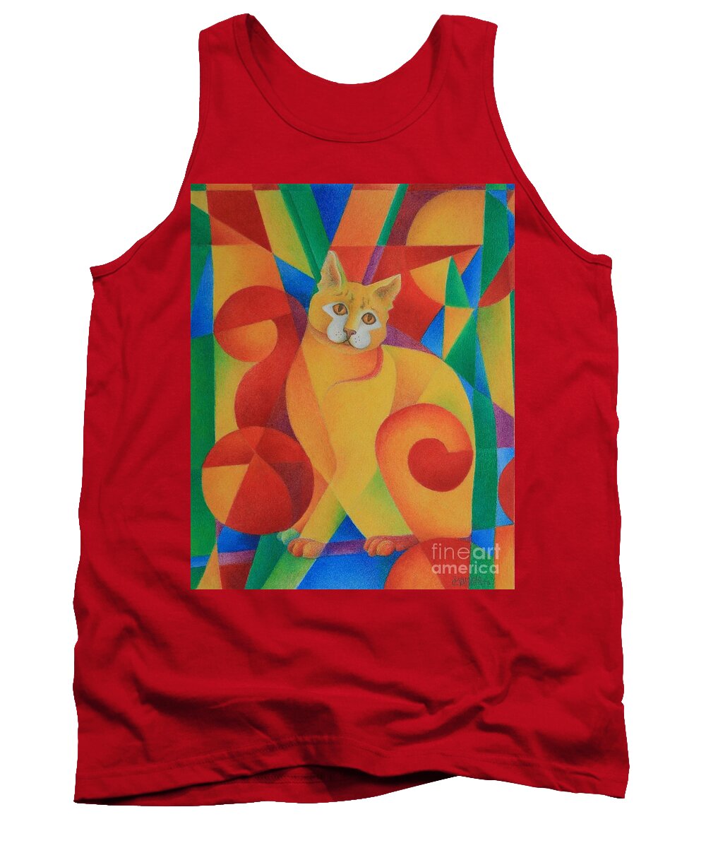 Cat Tank Top featuring the drawing Primary Cat II by Pamela Clements