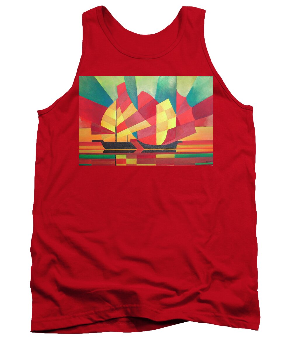 Sailboat Tank Top featuring the painting Sails and Ocean Skies by Taiche Acrylic Art