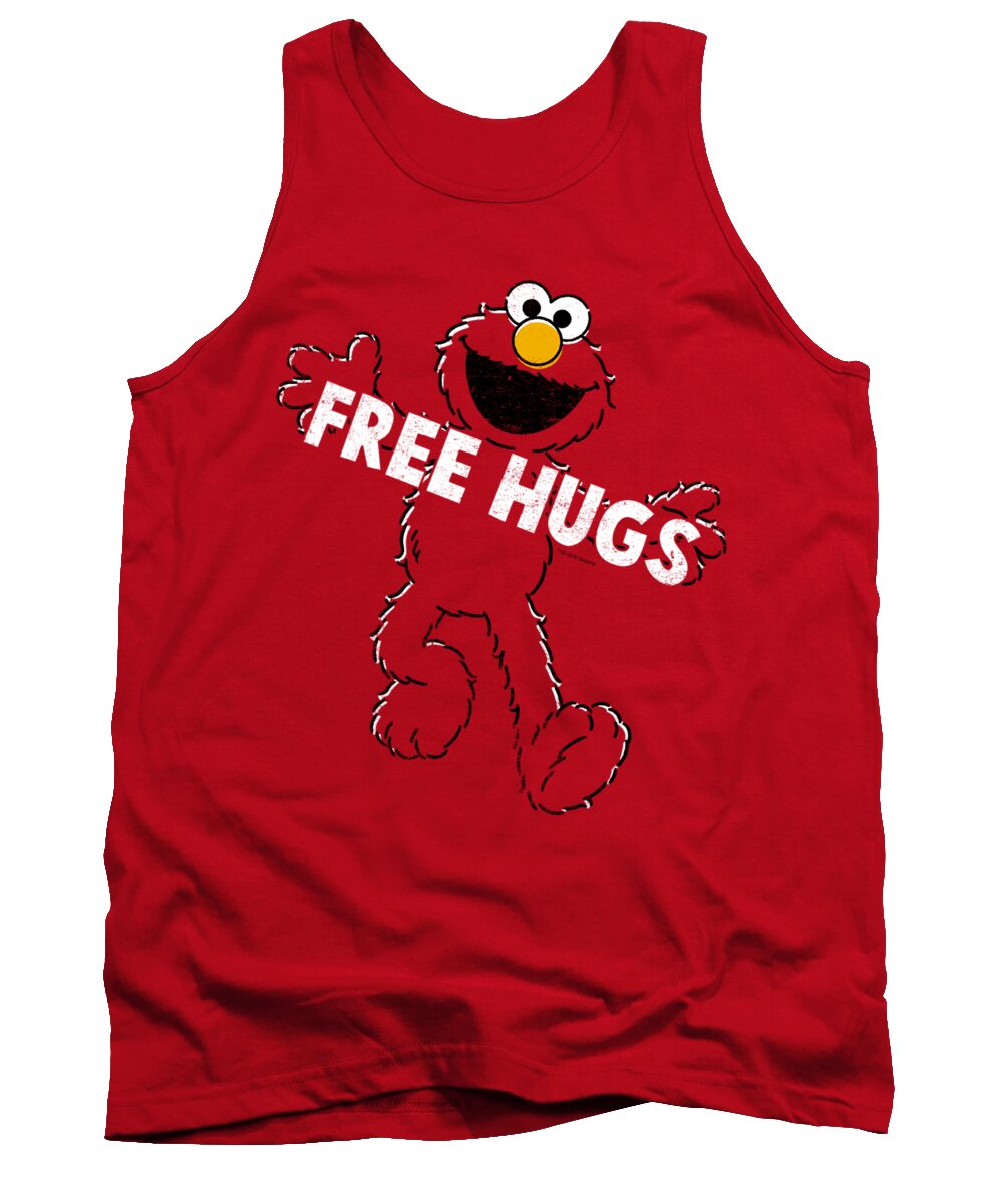 Red Background Tank Top featuring the digital art Sesame Street - Free Hugs by Brand A