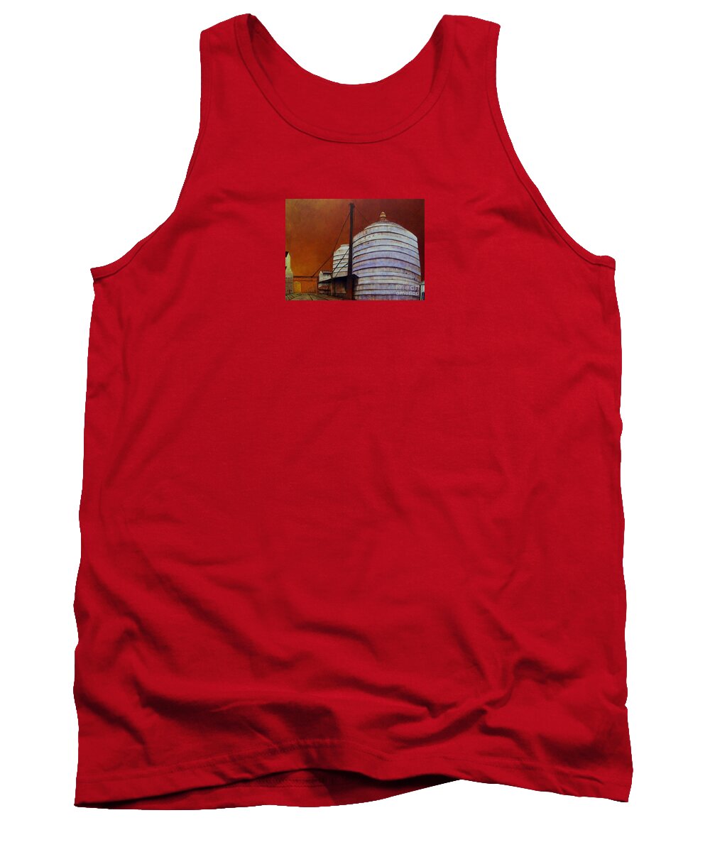 Silo Tank Top featuring the painting Silos With Sienna Sky by Susan Williams