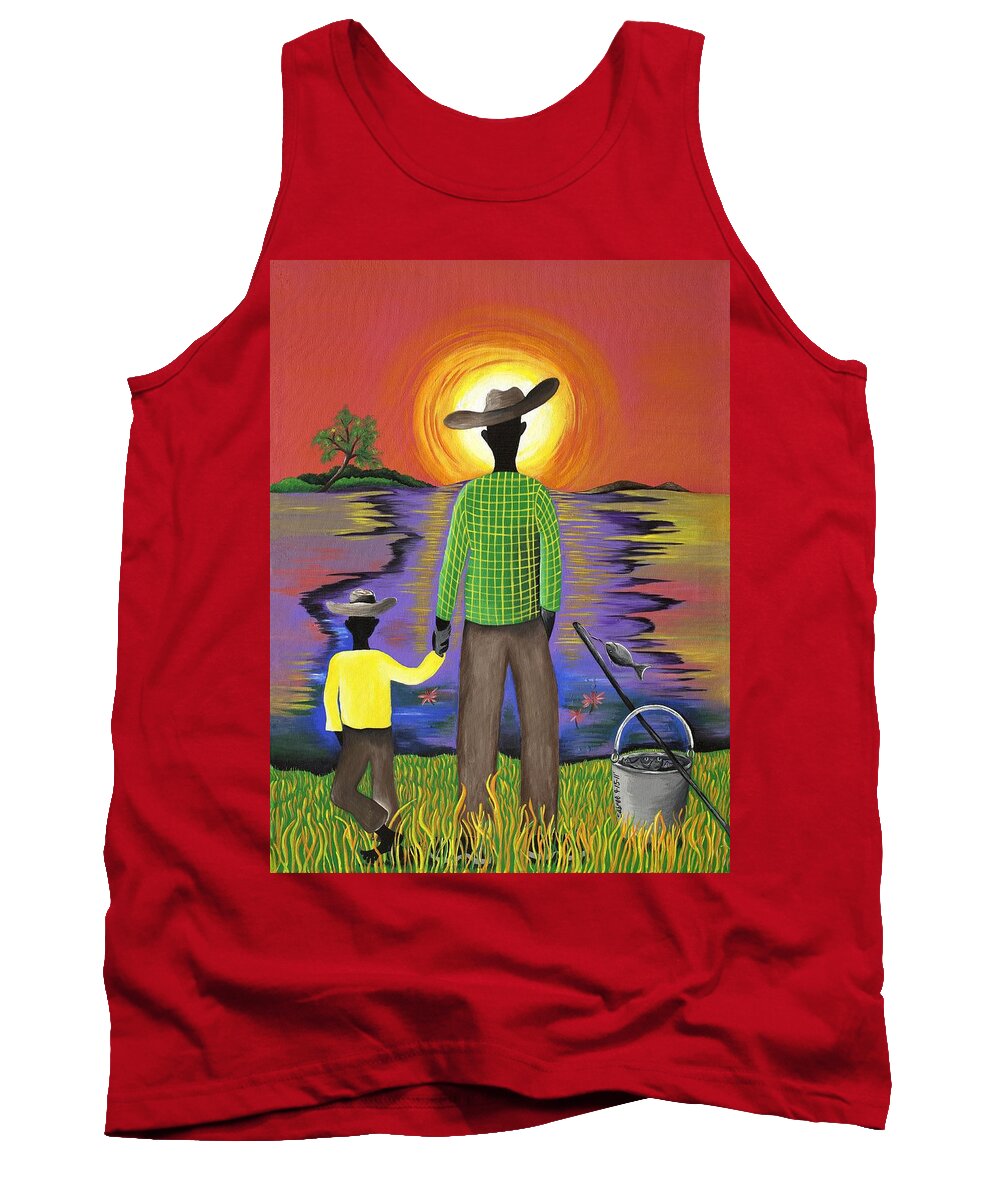 Gullah Art Tank Top featuring the painting Son Raise by Patricia Sabreee