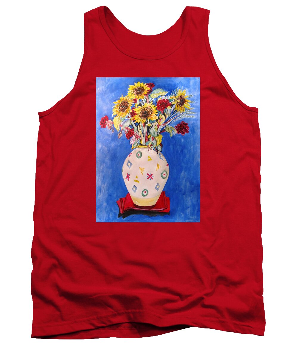 Sunflowers At Home Tank Top featuring the painting Sunflowers at Home by Esther Newman-Cohen