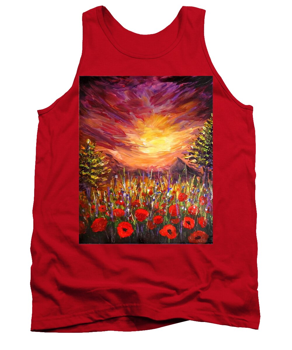 Original Art Tank Top featuring the painting Sunset in Poppy Valley by Lilia S