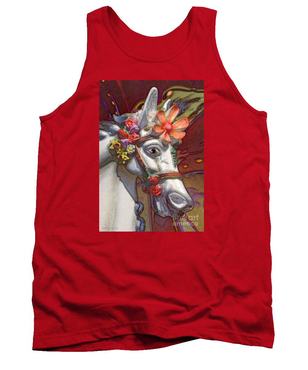 Carousel Tank Top featuring the photograph surreal fantasy pony - Flower Power by Sharon Hudson