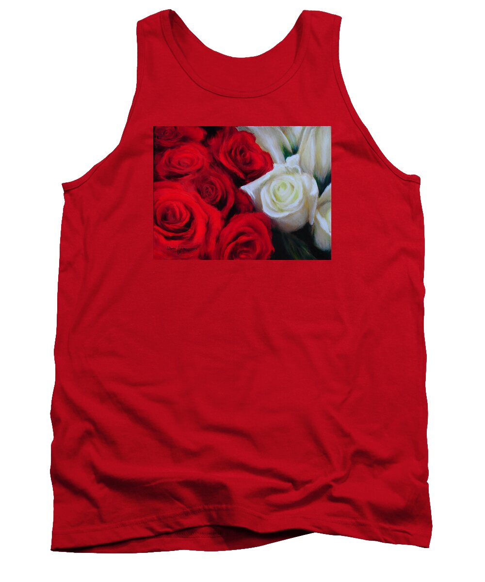 Red Tank Top featuring the painting Symphony in Red and White by Daniel Adams