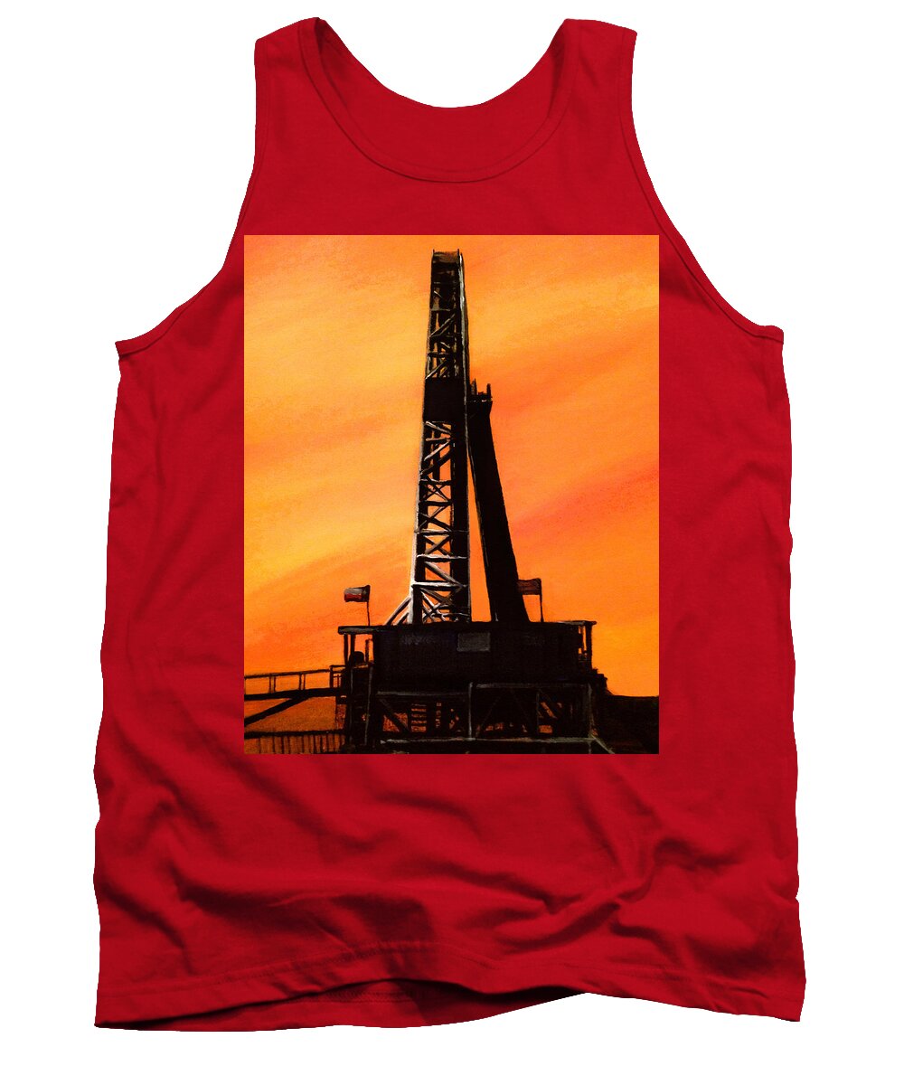 Texas Tank Top featuring the painting Texas Oil Rig by Frank Botello