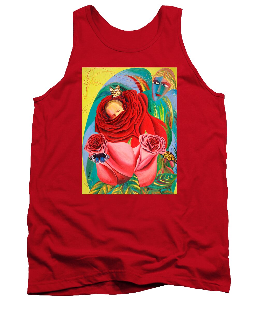 The Angel Of Roses Tank Top featuring the painting The Angel of Roses by Israel Tsvaygenbaum