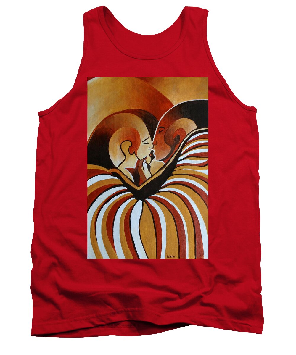 Couple Tank Top featuring the painting Touched By Africa I by Taiche Acrylic Art