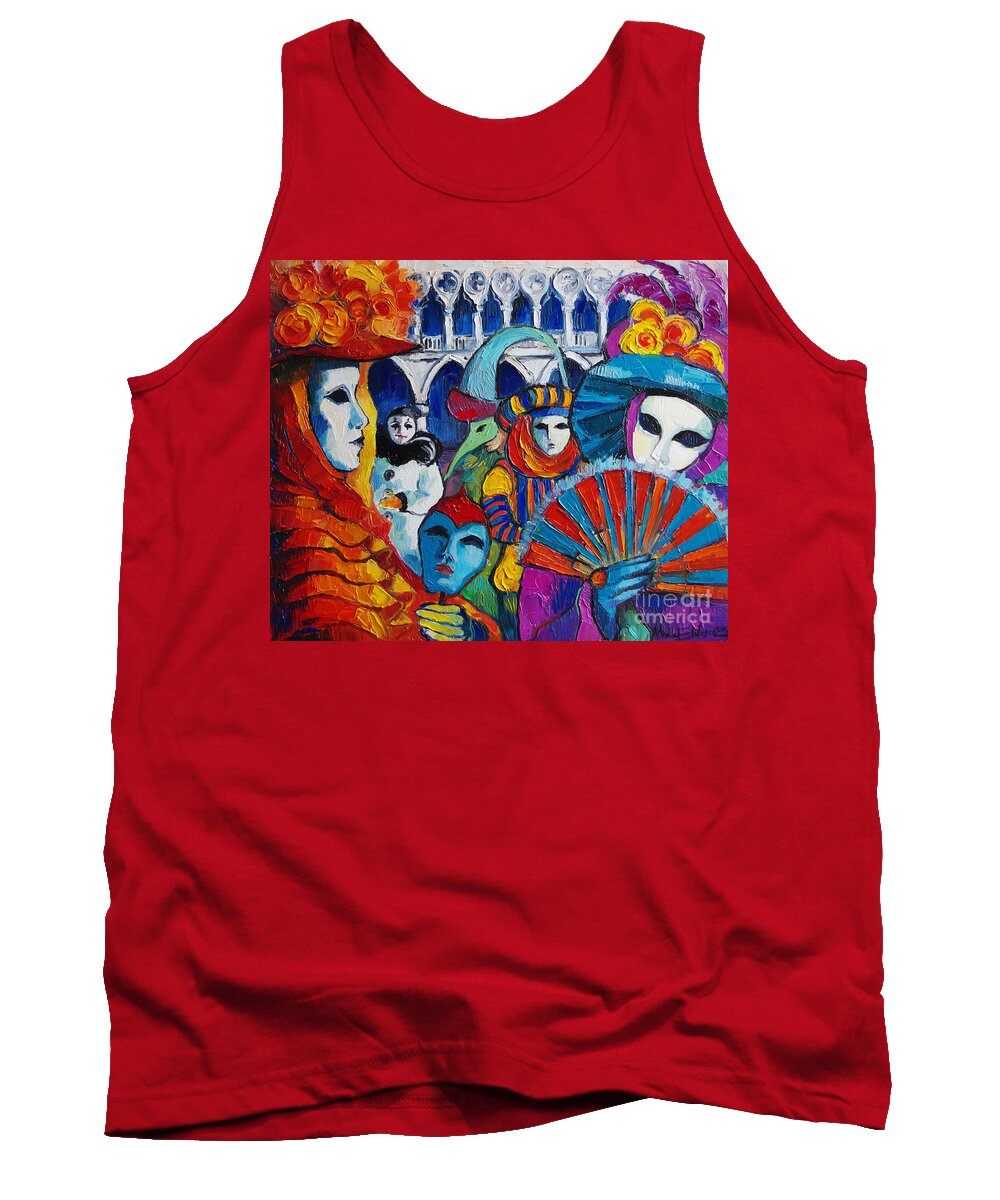 Venice Carnival Tank Top featuring the painting Venice Carnival by Mona Edulesco