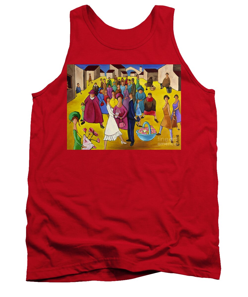 Wedding Tank Top featuring the painting Wedding In Plaza by William Cain