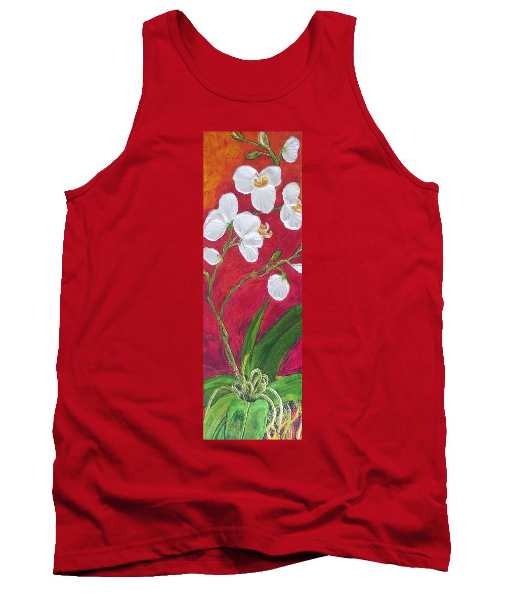 Orchid Tank Top featuring the painting White Orchid on Red by Paris Wyatt Llanso