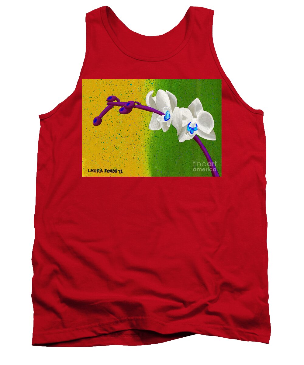 White Orchids Tank Top featuring the painting White Orchids on Yellow and Green by Laura Forde