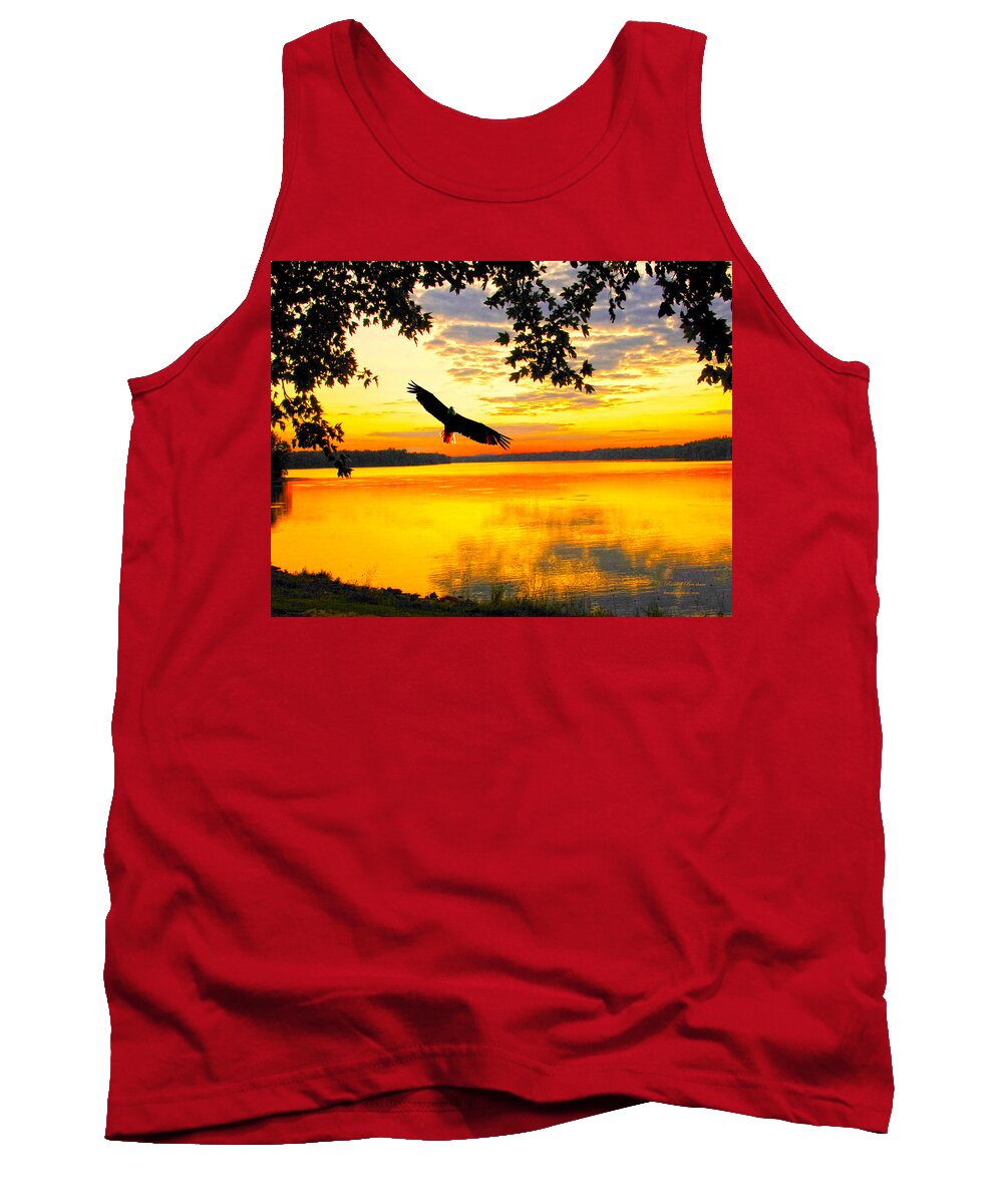 Eagle Up Close At Sundown Tank Top featuring the photograph Eagle at sunset by Randall Branham