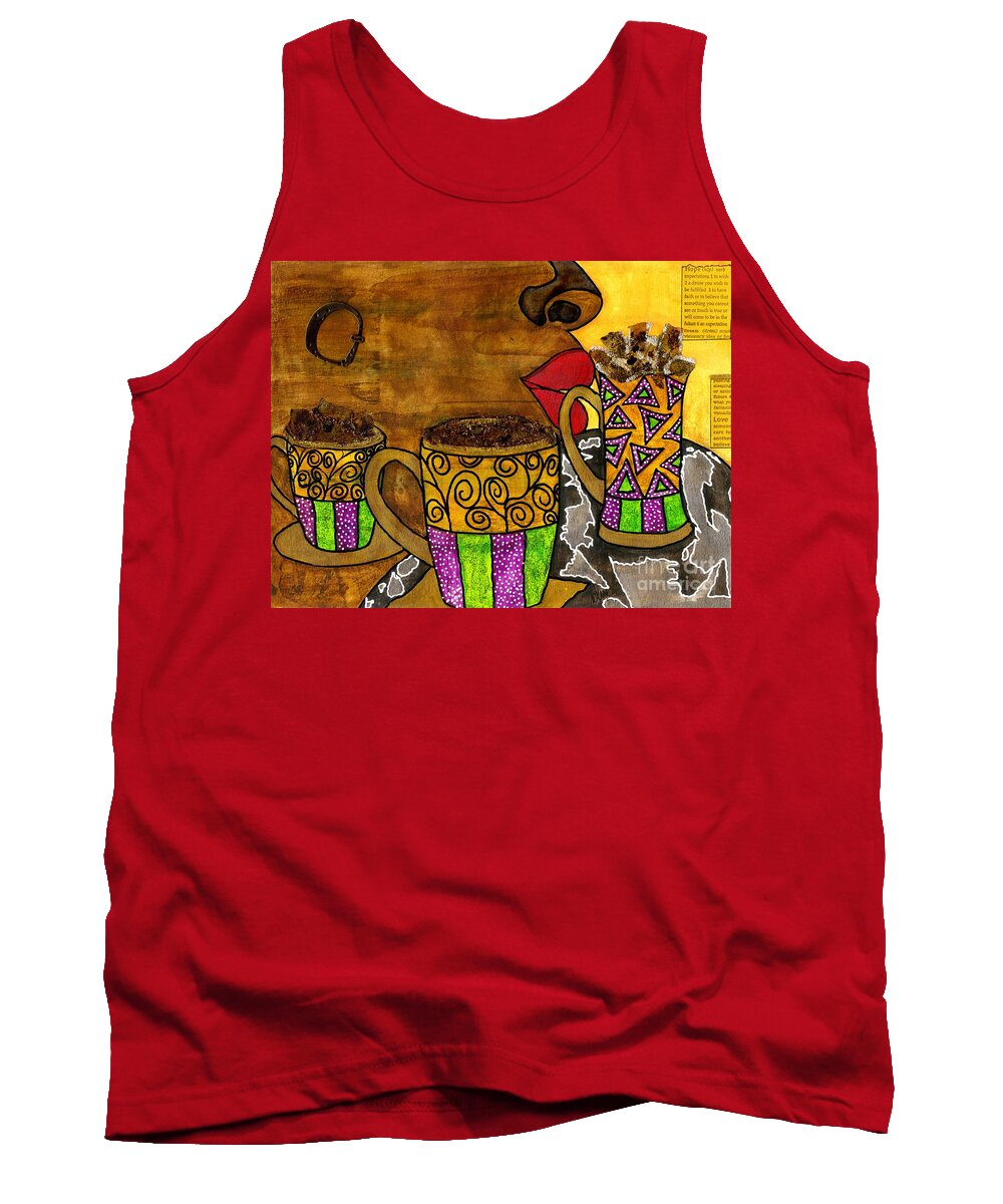 Acrylic Tank Top featuring the mixed media I'll Take Three Cups of Java Please by Angela L Walker