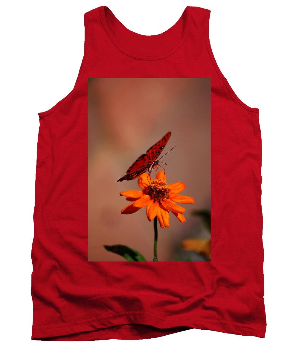 Butterfly Tank Top featuring the photograph Orange Butterfly Orange Flower by Lori Tambakis