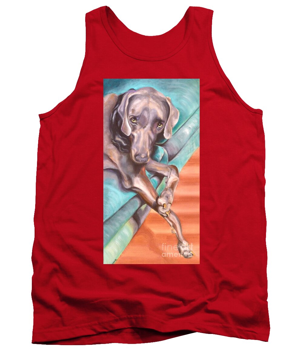 Dog Tank Top featuring the painting Sofa Serenade 1 by Susan A Becker