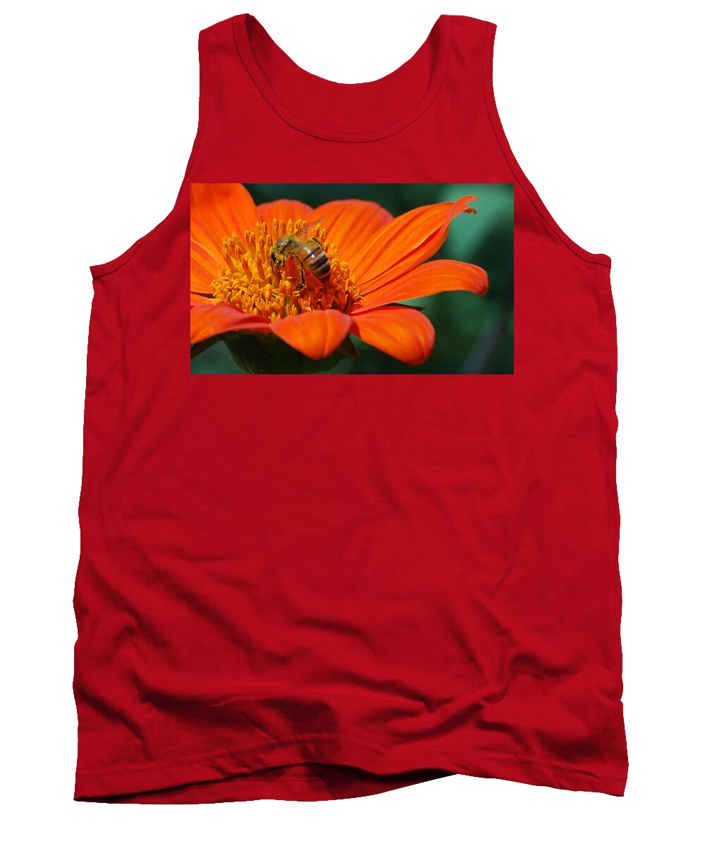 Orange Flower Tank Top featuring the photograph Bee-utiful #1 by Debbie Karnes