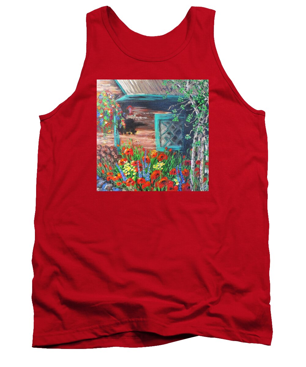 Cabin Tank Top featuring the painting Chicago Creek Cabin by Marilyn Quigley