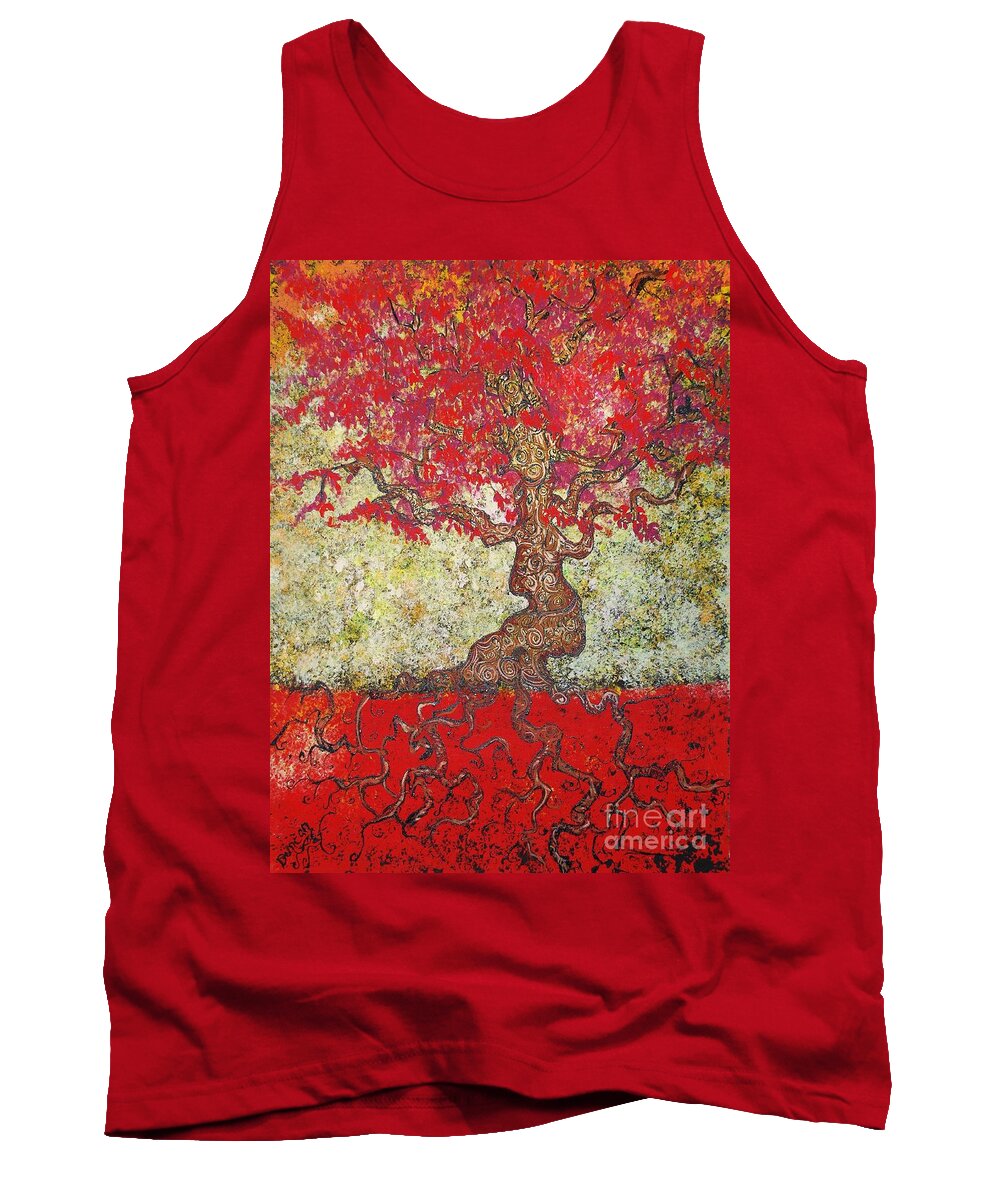 Abstract Tank Top featuring the painting Lady In Red #3 by Stefan Duncan