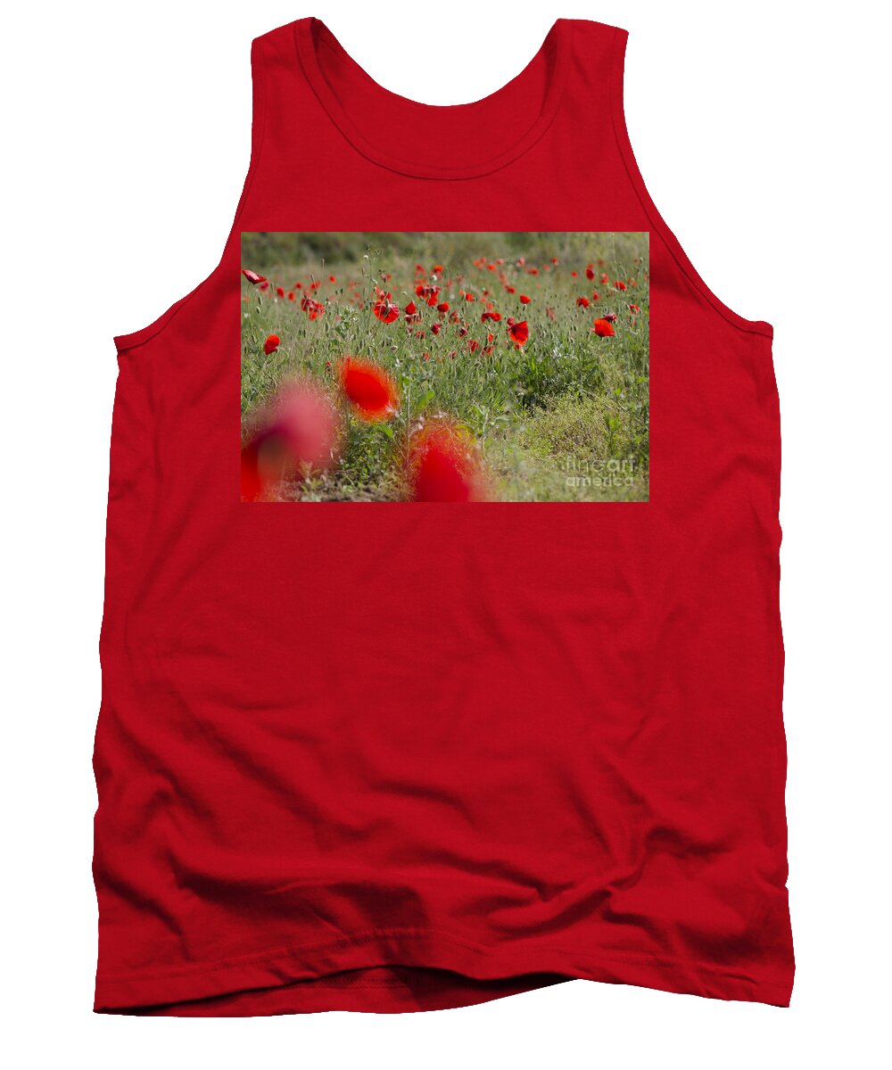 Poppy Tank Top featuring the photograph Poppies in field in spring #1 by Perry Van Munster