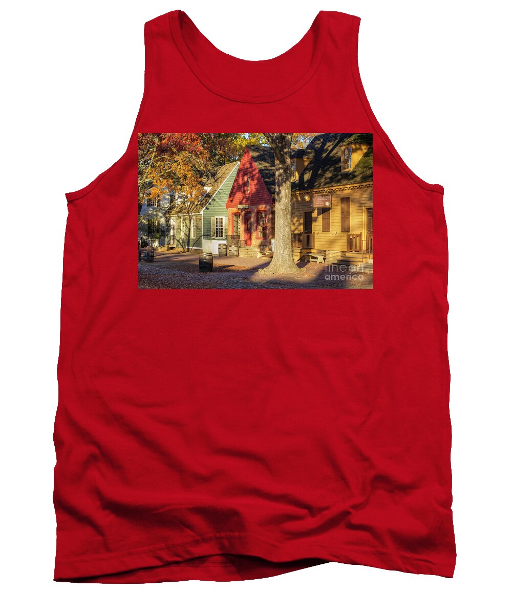 Colonial Williamsburg Tank Top featuring the photograph Row Houses Duke of Gloucester Colonial Williamsburg by Karen Jorstad