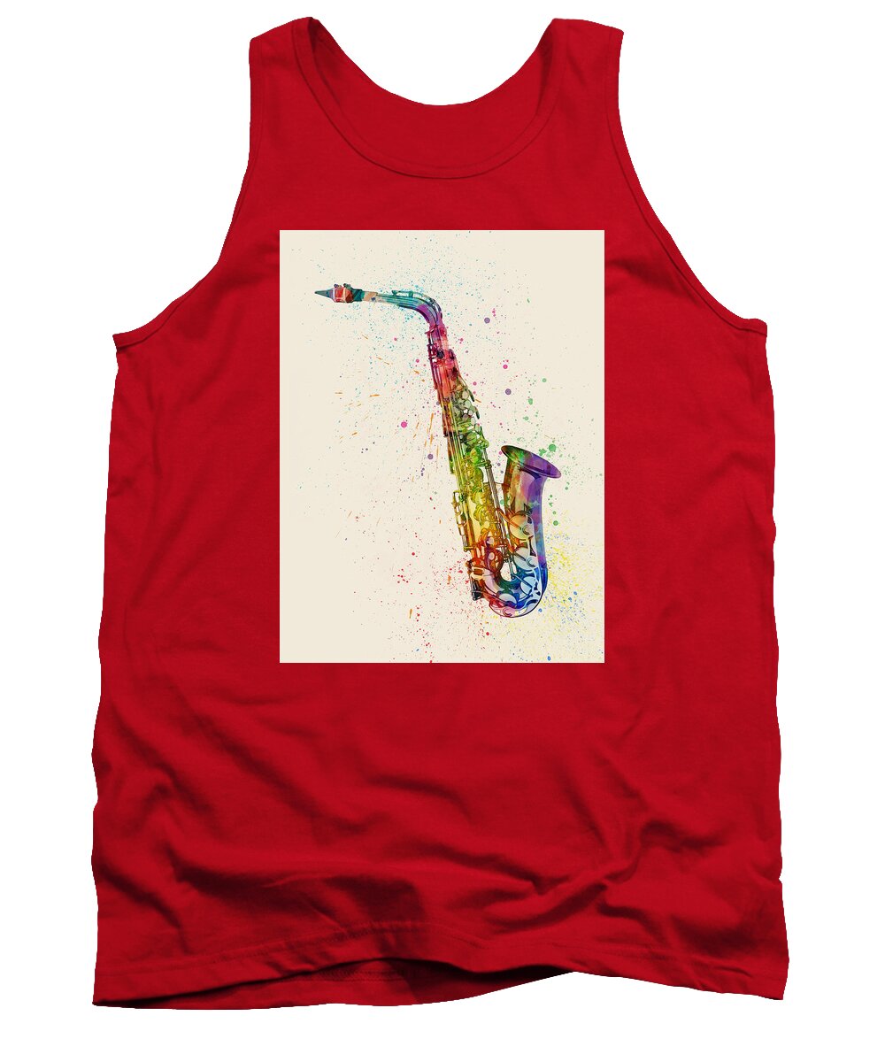 Saxophone Tank Top featuring the digital art Saxophone Abstract Watercolor #1 by Michael Tompsett