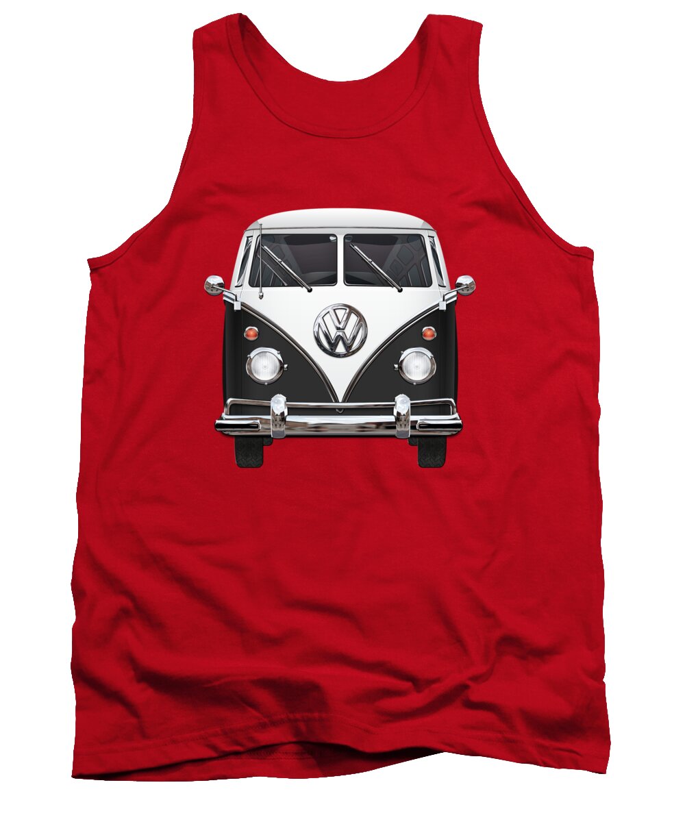 'volkswagen Type 2' Collection By Serge Averbukh Tank Top featuring the photograph Volkswagen Type 2 - Black and White Volkswagen T 1 Samba Bus on Red by Serge Averbukh