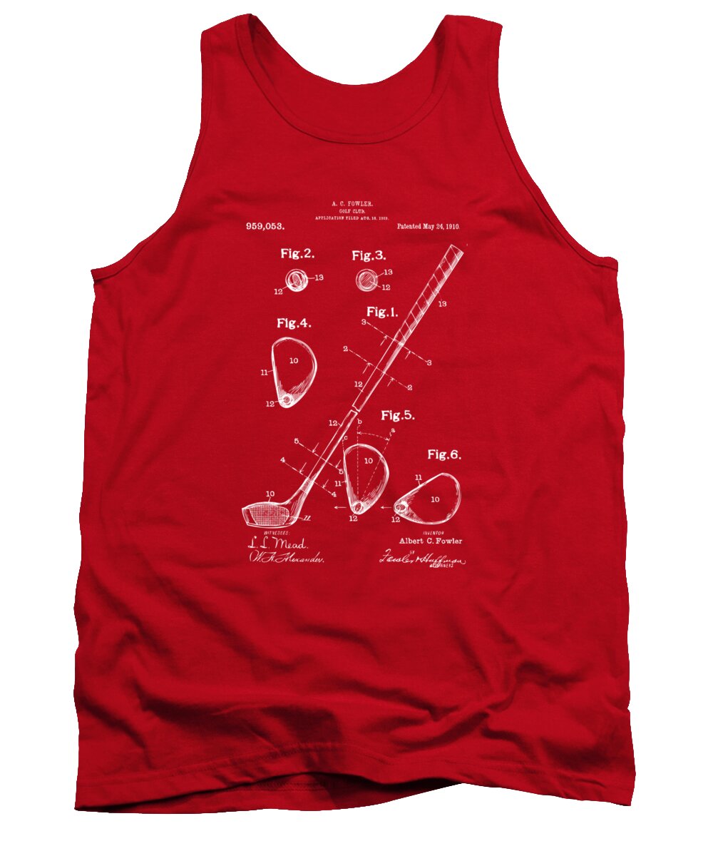 Golf Tank Top featuring the digital art 1910 Golf Club Patent Artwork Red by Nikki Marie Smith