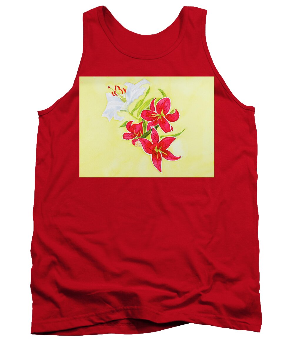 Bouquet Tank Top featuring the painting A study of Lilies by Dorothy Darden