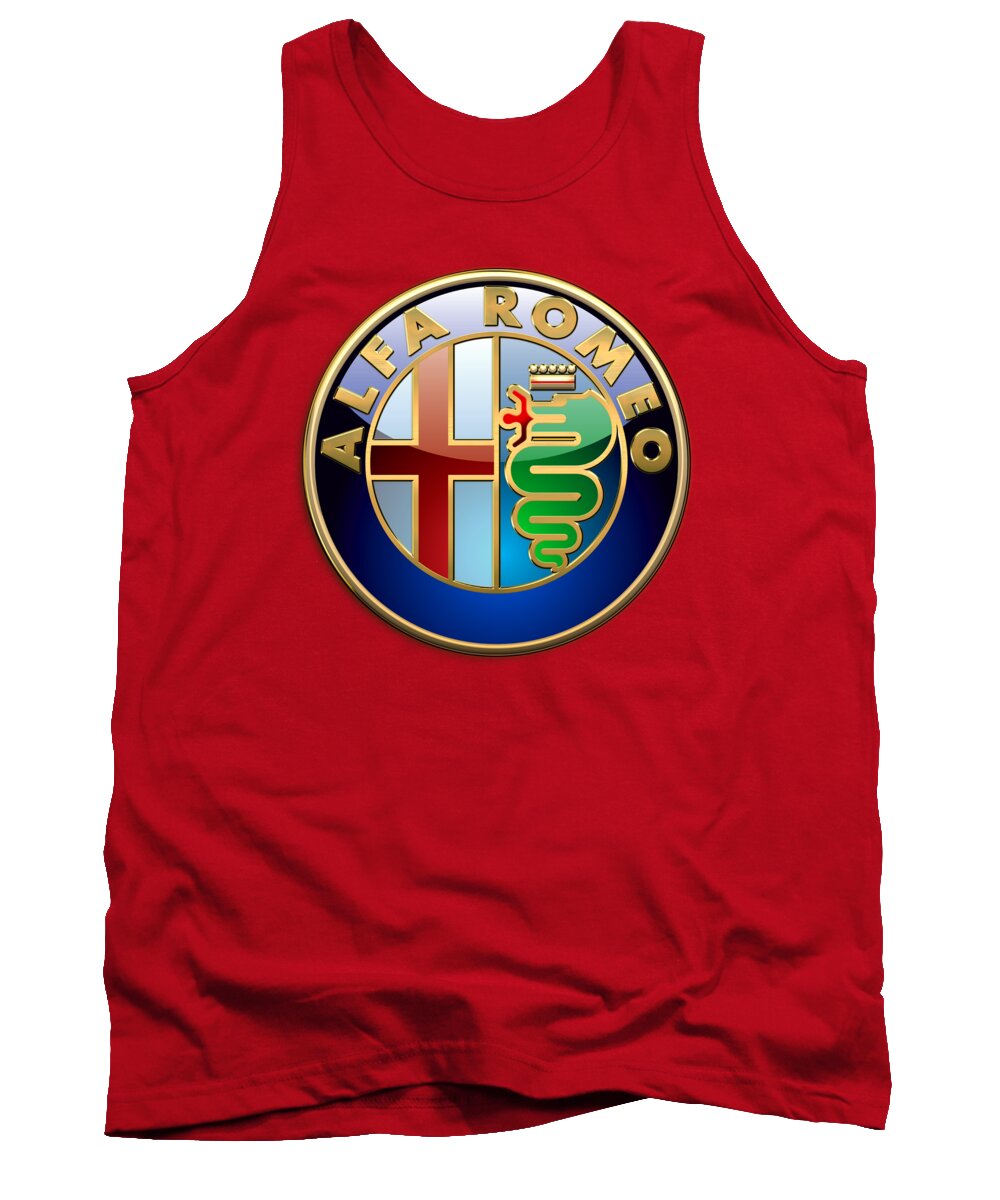 Wheels Of Fortune By Serge Averbukh Tank Top featuring the photograph Alfa Romeo - 3d Badge on Red by Serge Averbukh
