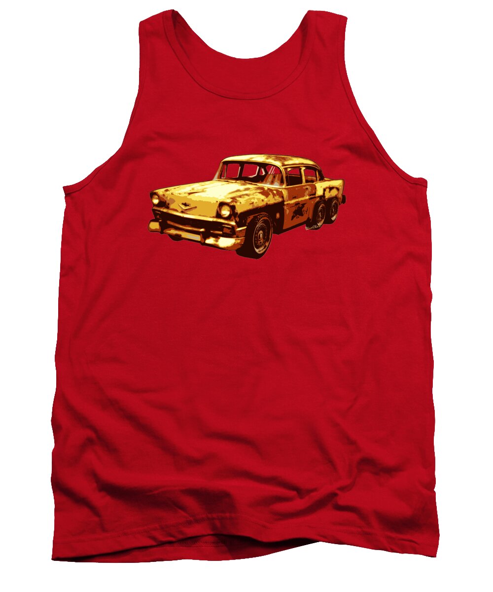 Roadrunner Tank Top featuring the photograph Roadrunner The Snake and The 56 Chevy Rat Rod by Chas Sinklier