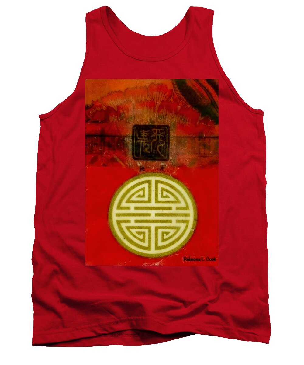 Asian Red Tank Top featuring the painting Asian Red Encaustic by Bellesouth Studio