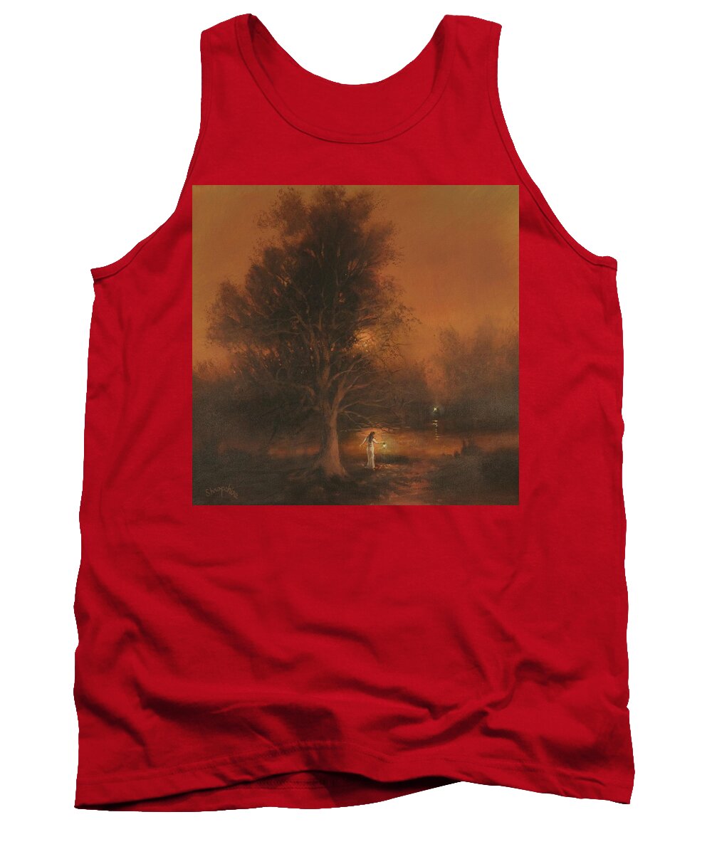 Twilight; Moody Landscape; Woman With Lantern; Tom Shropshire Painting; Atmospheric Landscape Tank Top featuring the painting Assignation by Tom Shropshire