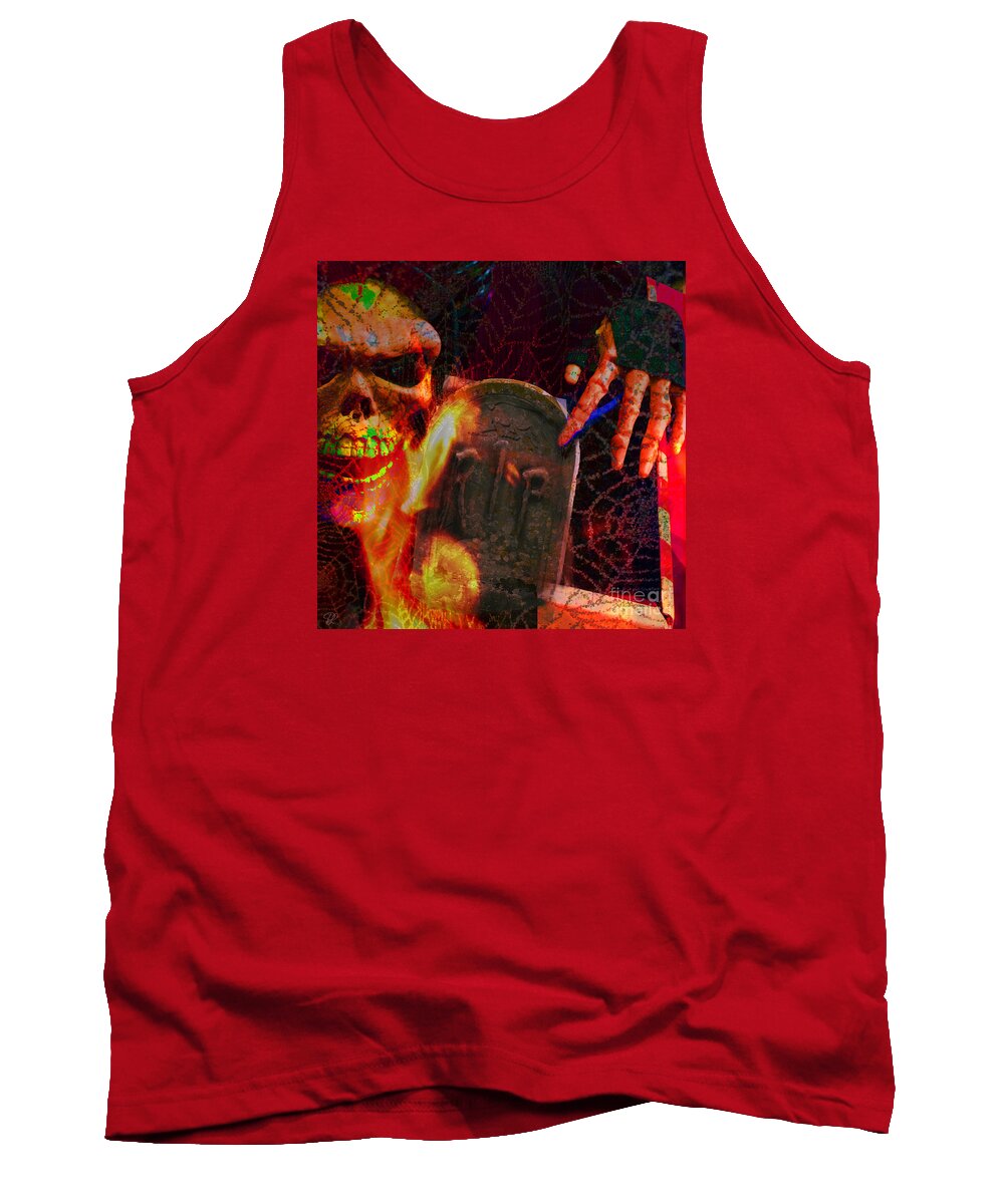 Manipulated Tank Top featuring the photograph At night in the graveyard by LemonArt Photography