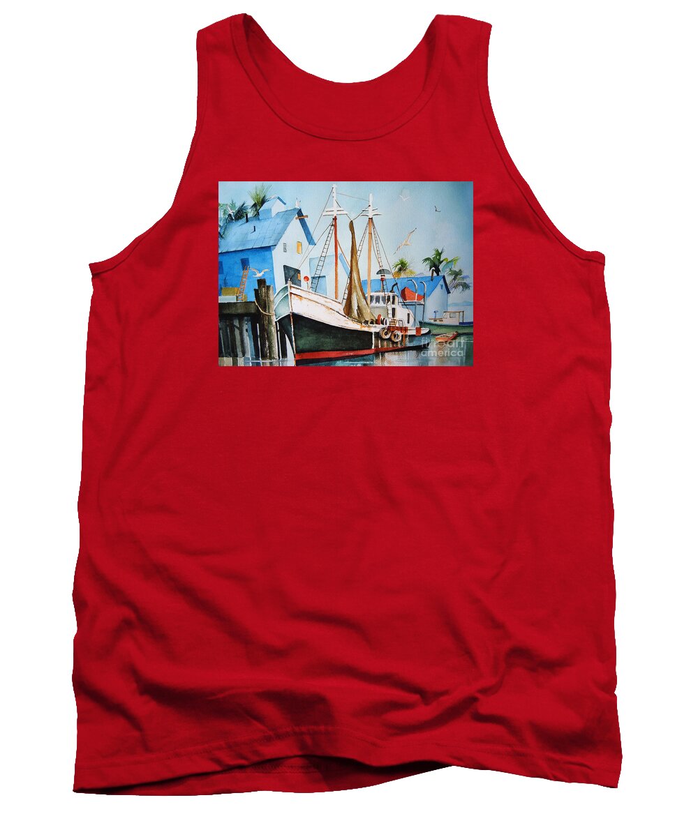 Sail Boat Tank Top featuring the painting At the dock by Frank Zampardi