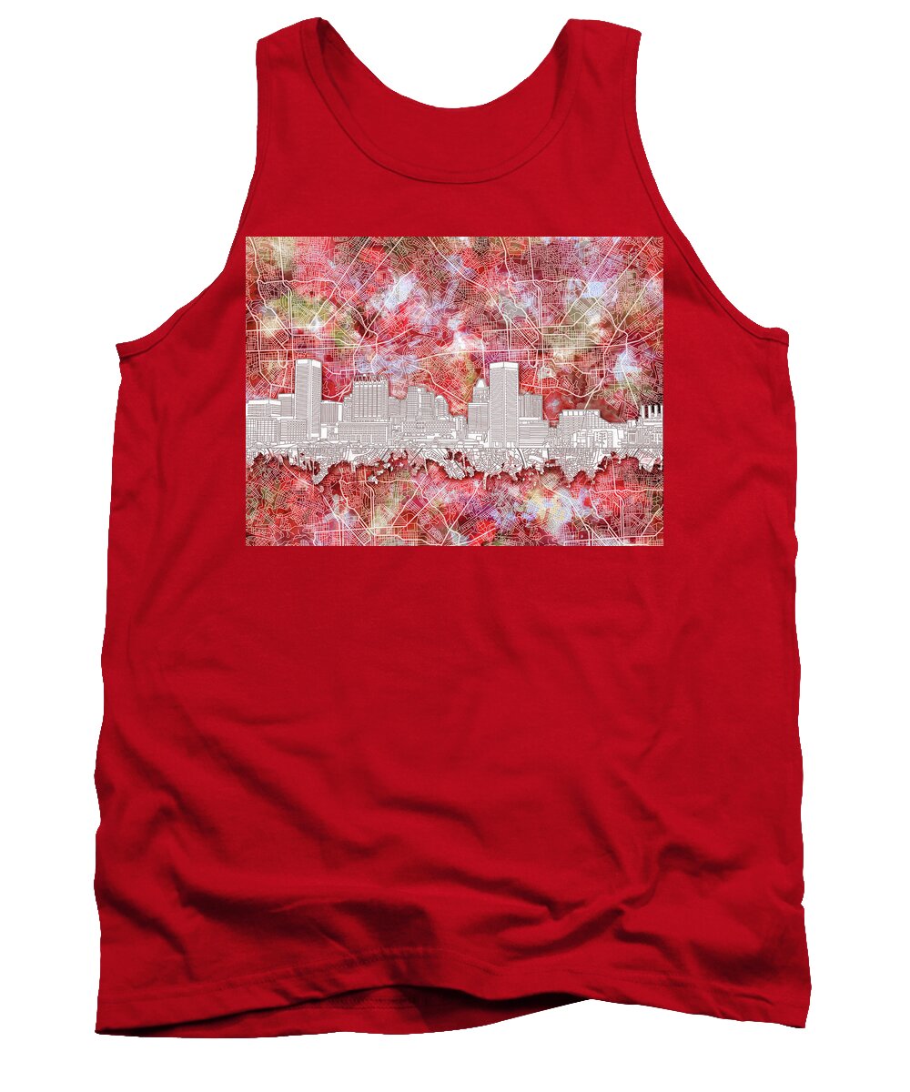 Baltimore Tank Top featuring the painting Baltimore Skyline Watercolor 13 by Bekim M