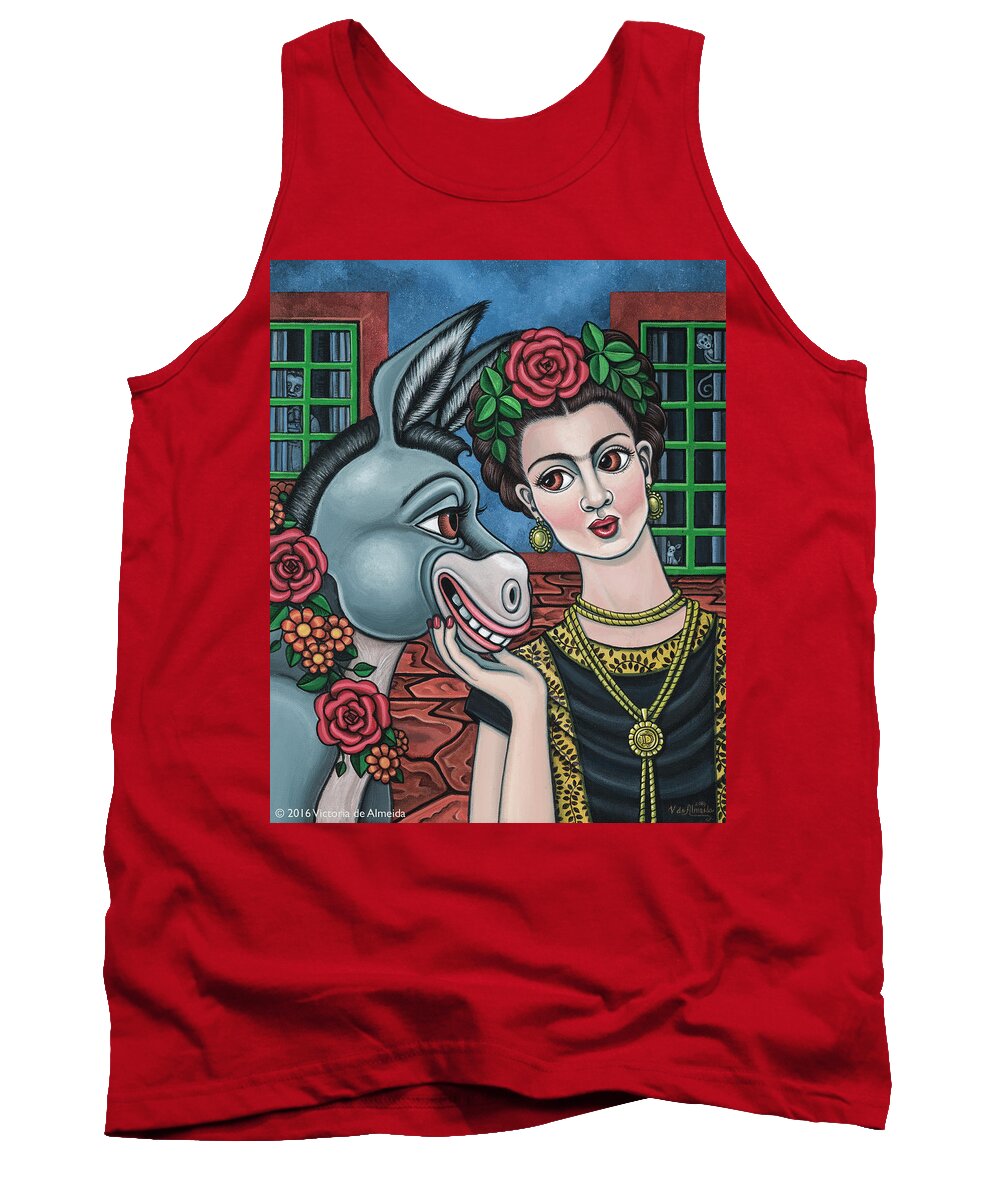 Hispanic Art Tank Top featuring the painting Beso or Fridas Kisses by Victoria De Almeida