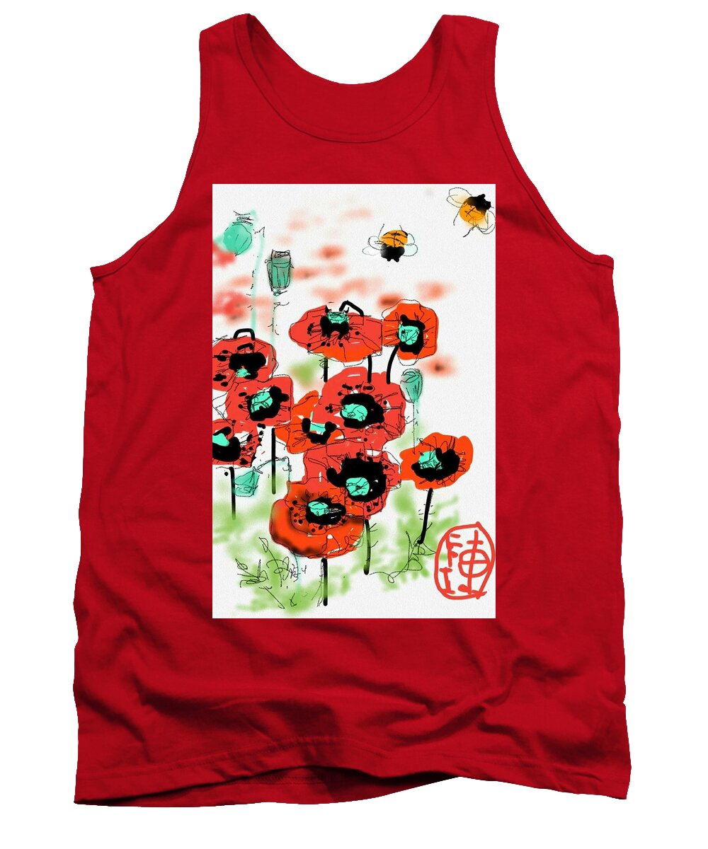 Flowers. Birthday Wish. Poppy. Tank Top featuring the digital art Birthday field of flowers by Debbi Saccomanno Chan