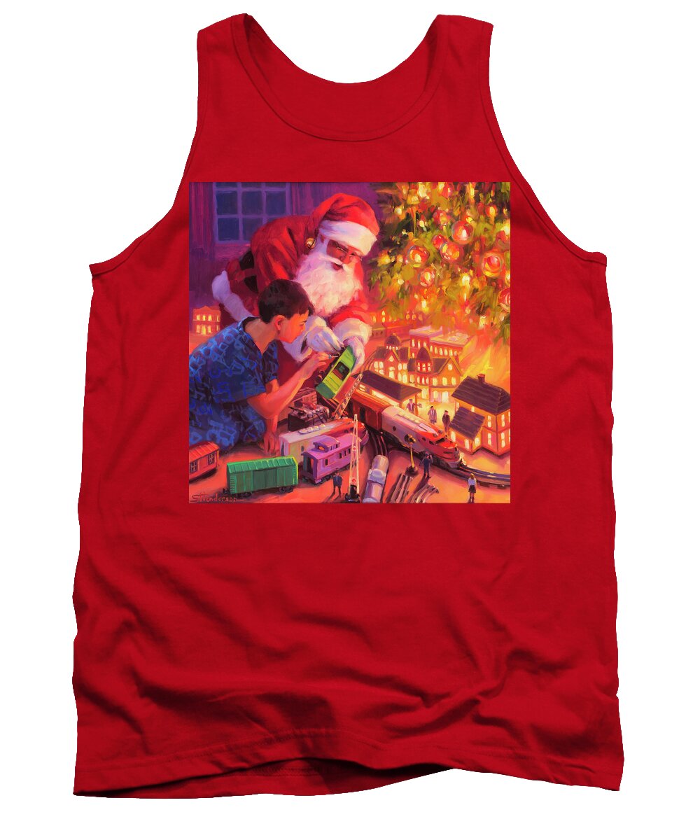 Santa Tank Top featuring the painting Boys and Their Trains by Steve Henderson