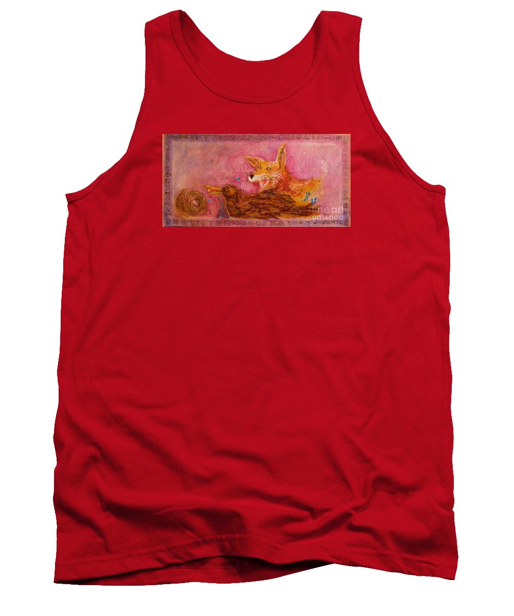 Folk Tale Tank Top featuring the painting Bre Fox and Bre Crow by Gertrude Palmer