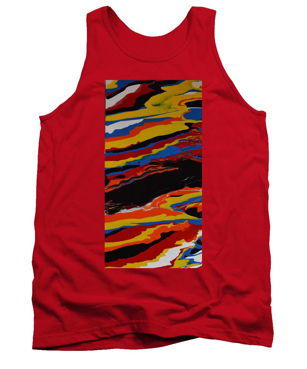An Abstract Painting Using Acrylic Colors. The Technique Used For This Painting Was Flow Painting. Each Color Is Diluted With A Mixture Of Water And Flow Medium. The Colors Are Poured Onto The Canvas. Once They Are All Pored The Canvas Is Moved To Create The Pattern. Tank Top featuring the painting Bright Waves by Martin Schmidt
