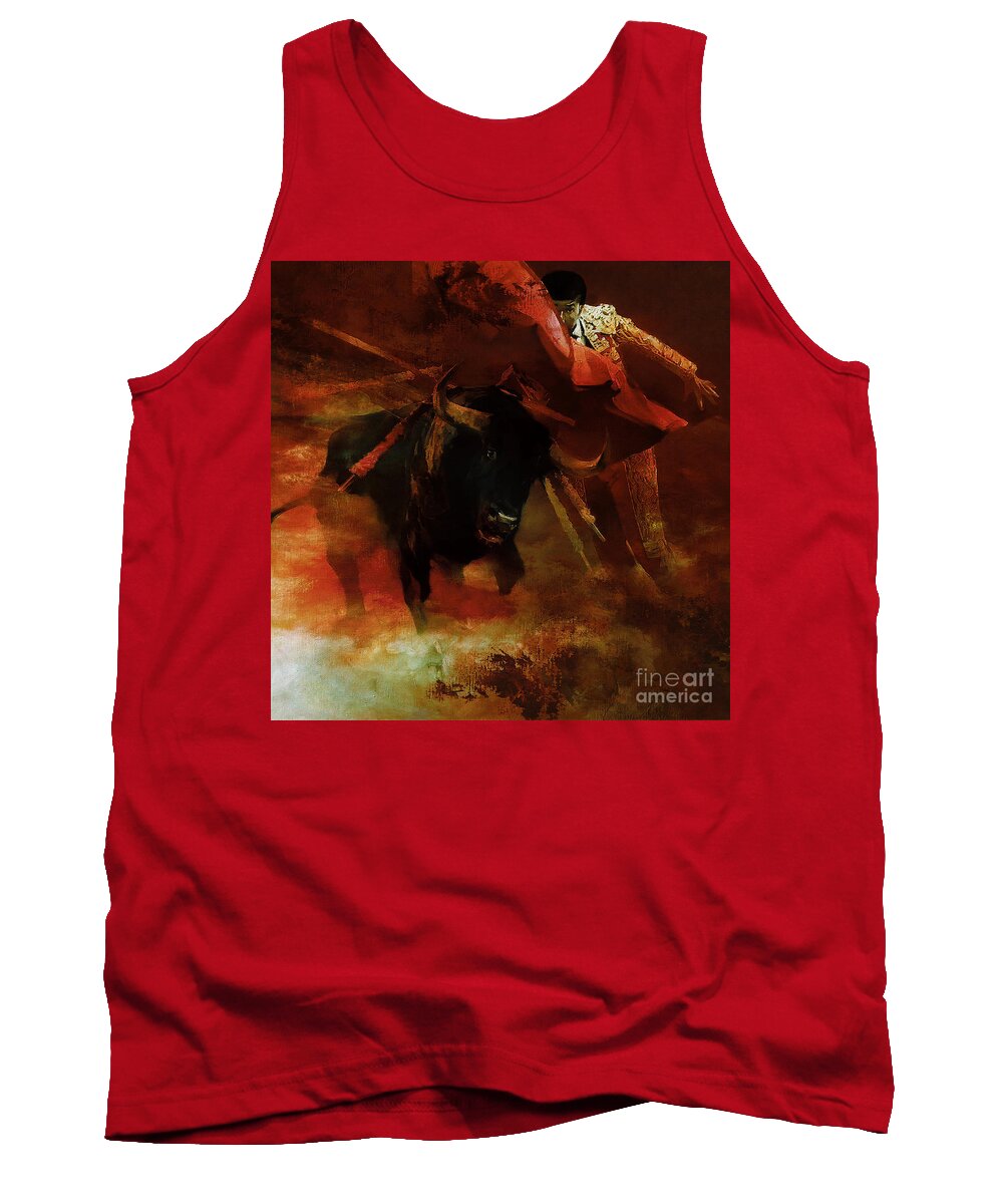 Buffalo Tank Top featuring the painting Bull Fightiing 67U by Gull G