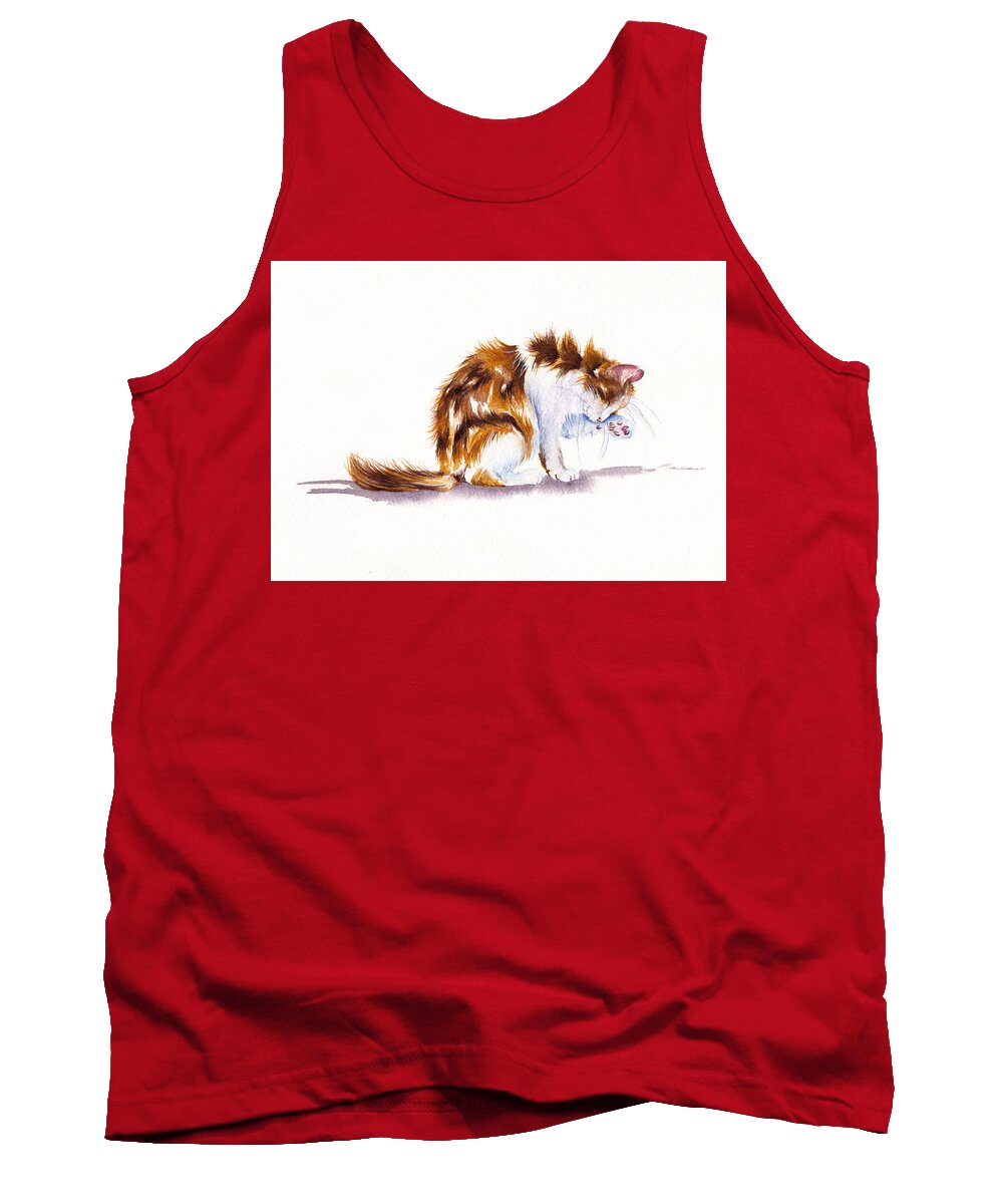 Calico Tank Top featuring the painting Calico Cat Washing by Debra Hall