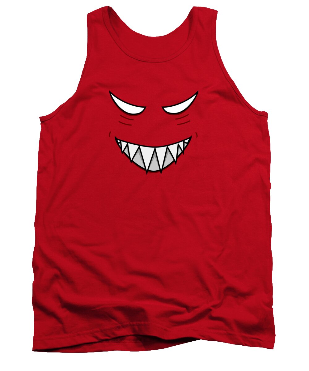 Evil Grin Tank Top featuring the digital art Cartoon Grinning Face With Evil Eyes by Boriana Giormova