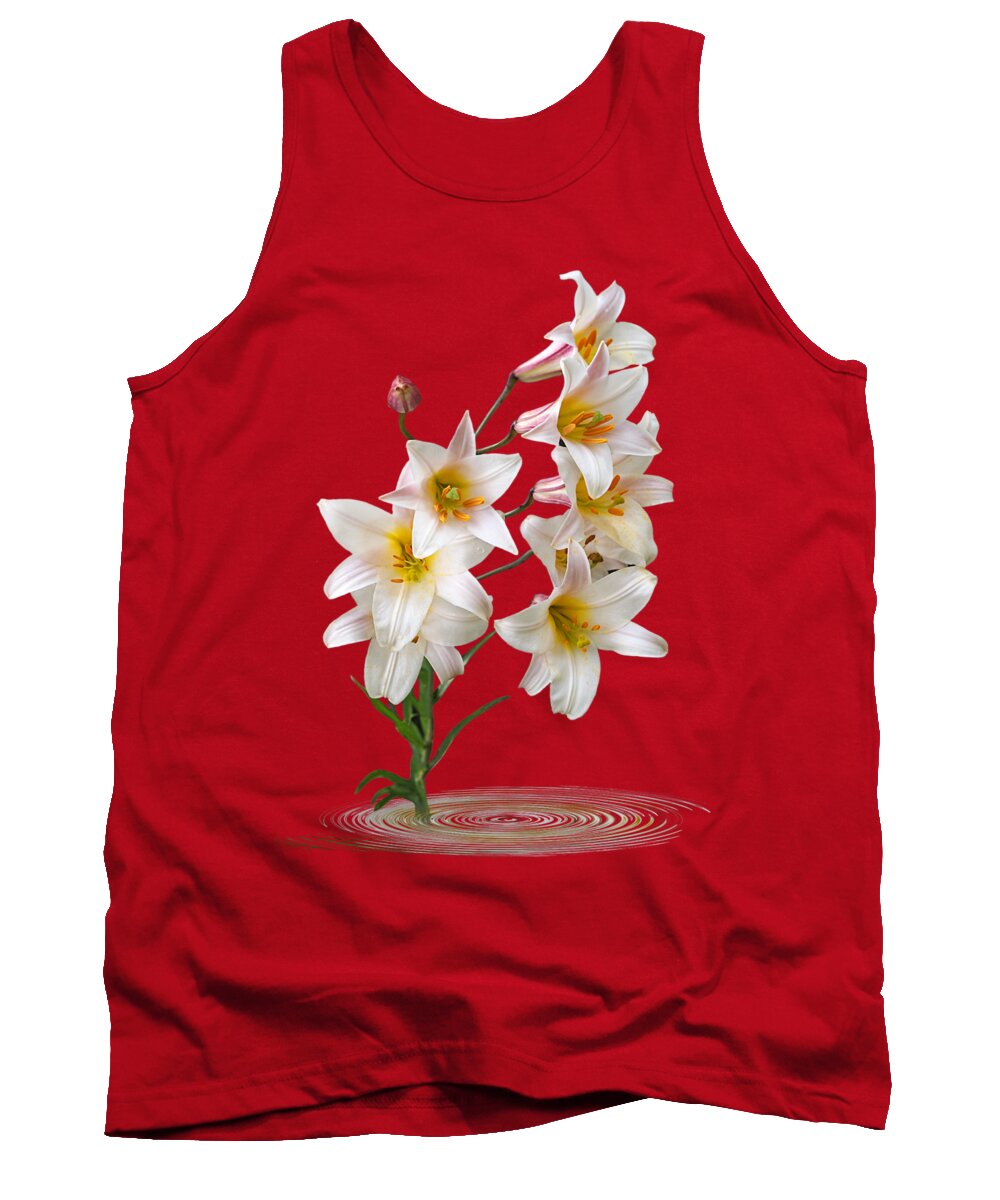 White Lily Tank Top featuring the photograph Cascade of Lilies on Black by Gill Billington
